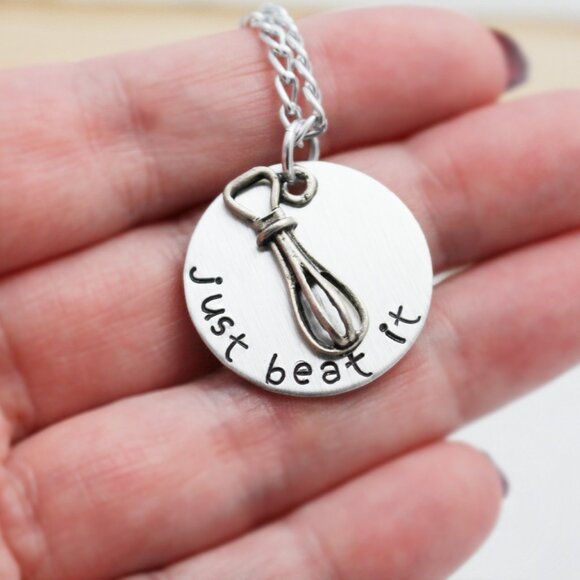 Just Beat It - Hand Stamped Pendant Necklace - Handmade & Hypoallergenic - Picture 4 of 5